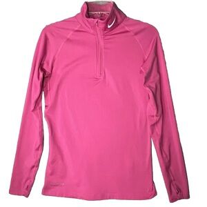 Nike Women Pro Combat Pullover Jacket Medium Pink 1/4 zip Therma-Fit Thumbholes
